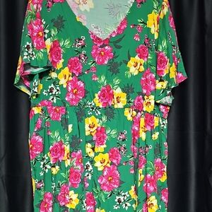 Torrid Green Floral Blouse with Pink and Yellow Accents